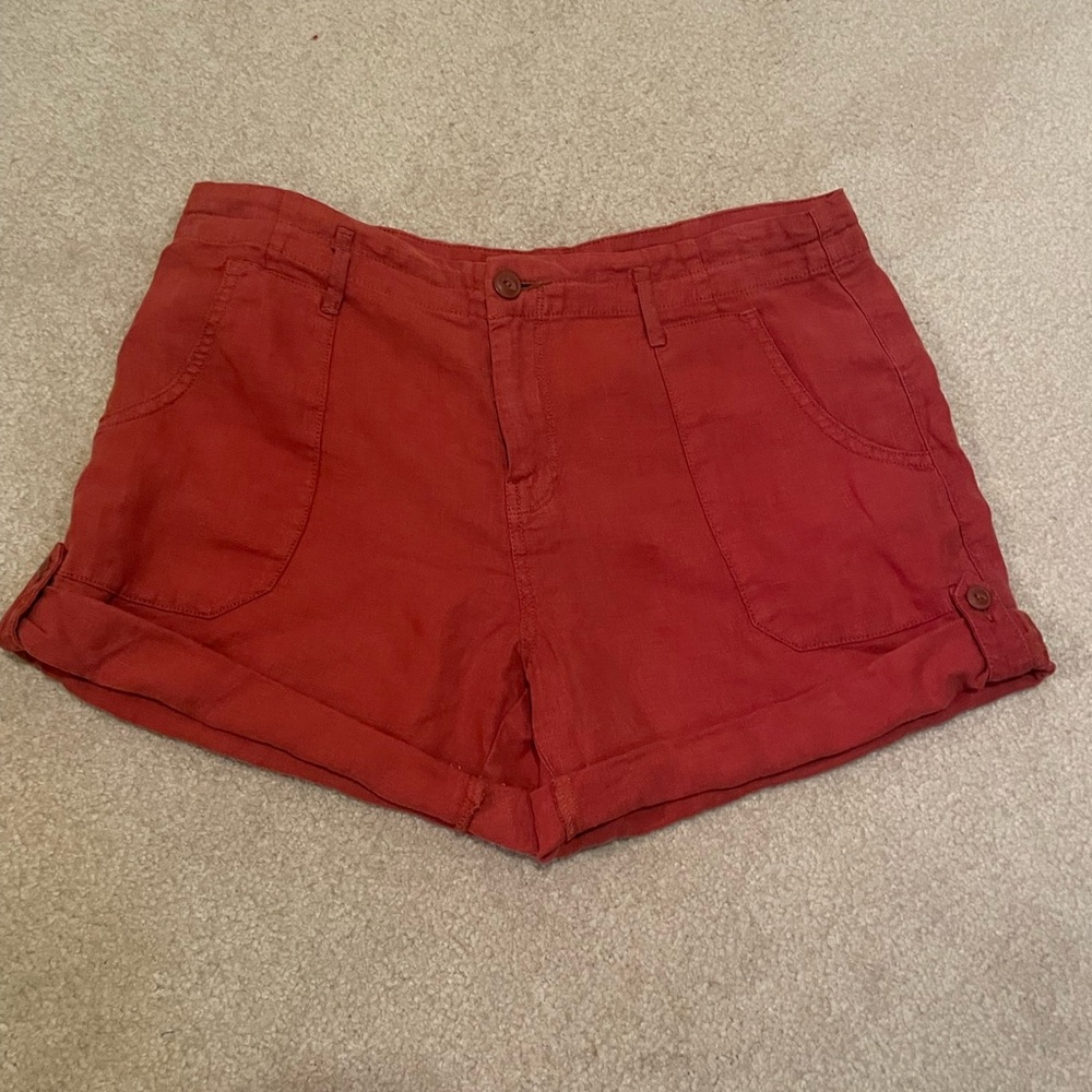 Sanctuary Women's Deep Orange Rolled-Hem Linen Shorts